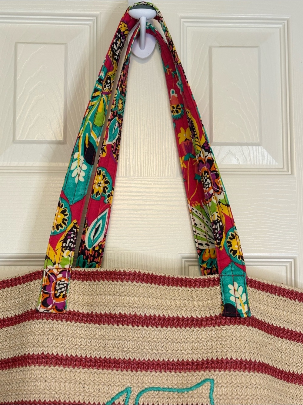 Vera Bradley Striped Straw Tote Tropical Embroidery Large Shoulder Bag Beach - Picture 4 of 6